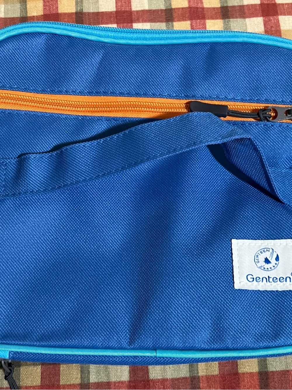 Bright Blue Kids Travel Pouch with Orange Zipper